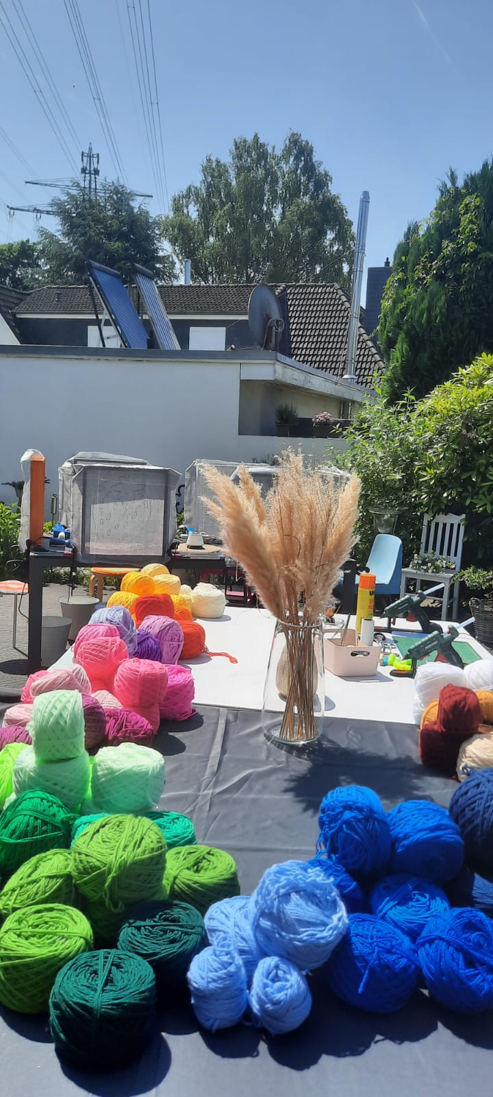 Bunte Wollkonen im Garten